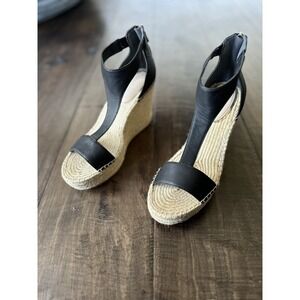 KENNETH COLE Women's Black Olivia Wedge T-Strap Sandals - 9.5